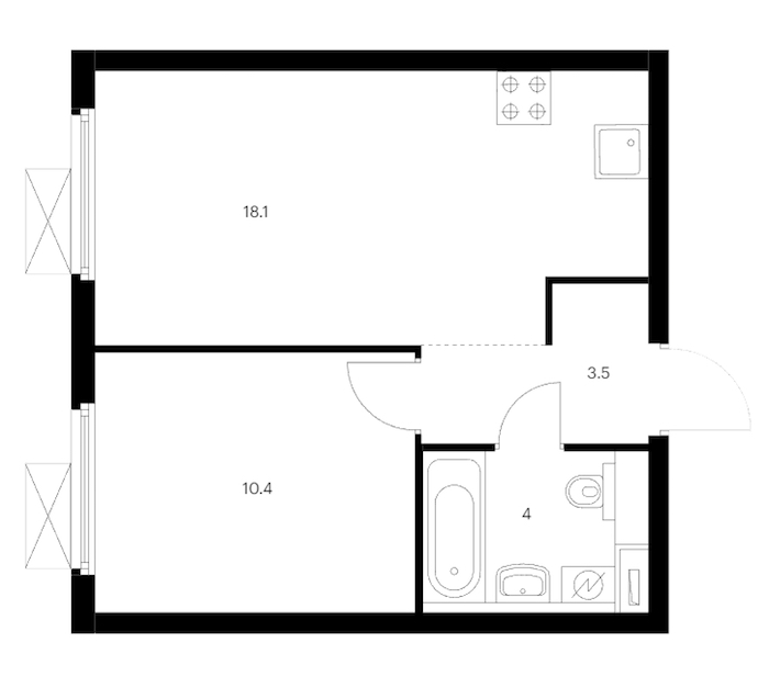 1-комнатная квартира 36 м², 12/12 эт., ЖК «Витебский парк»